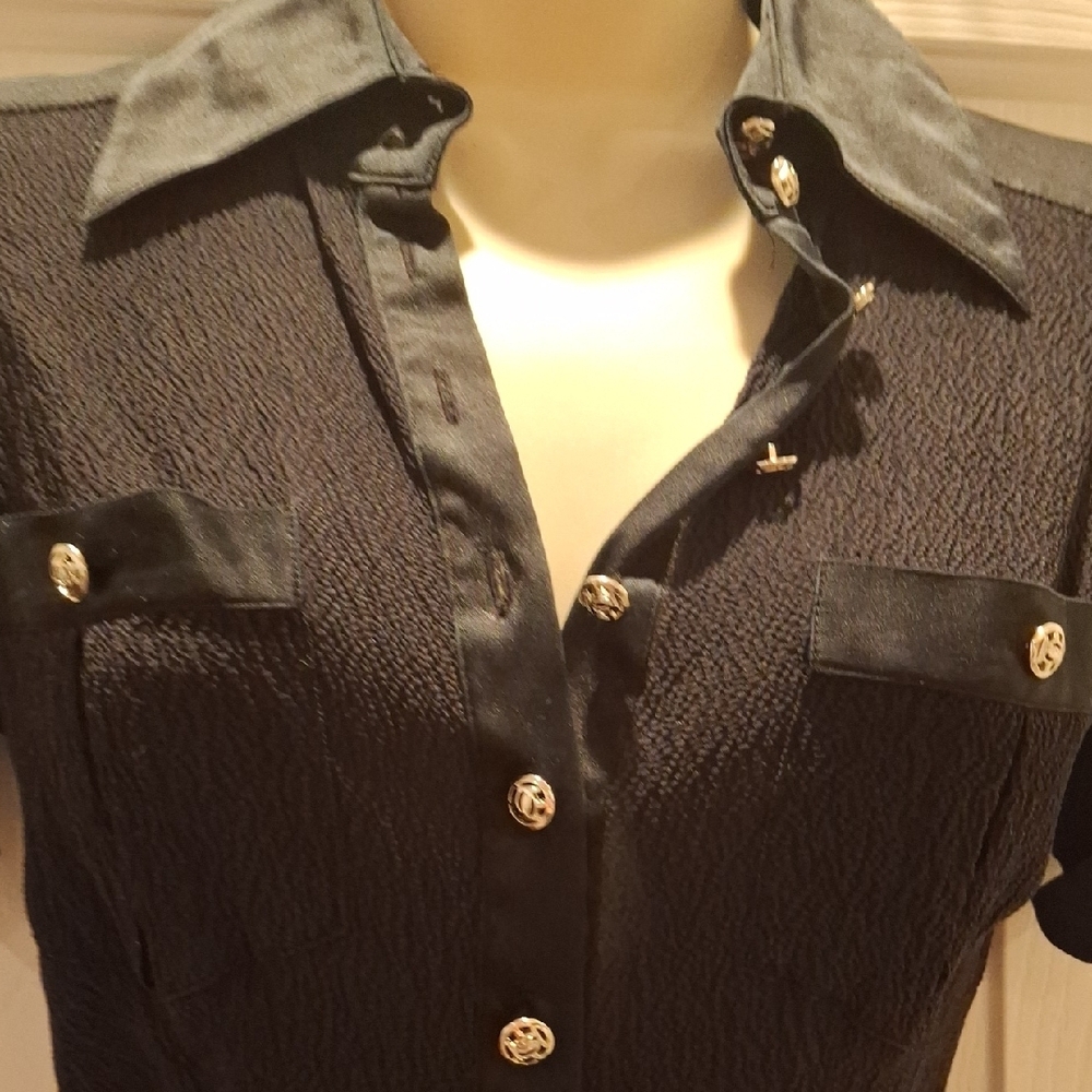 BEBE Black Button-Up Women's Top - Picture 3 of 10